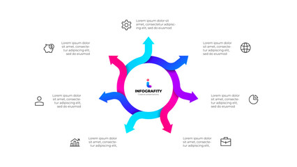 Cycle arrows diagram. Concept of 7 options of business project management. Vector illustration for data analysis visualization