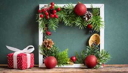 Fototapeta na wymiar marco de navidad de forma cuadrado decorado