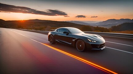 Sports car is moving along the road at speed