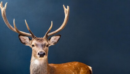 advertising banner with deer on the dark blue background with copy space
