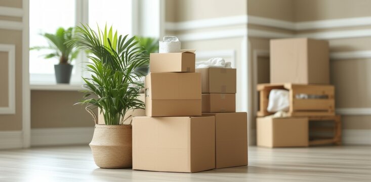 unpacked boxes in a new apartment Generative AI