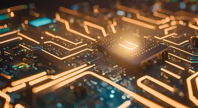 Glowing Circuit board, technology concept