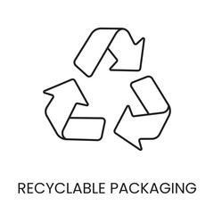 Recycled packaging, recycling vector line icon with editable stroke for placement on packaging