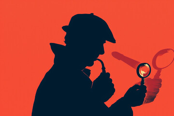 A minimalist depiction of Sherlock Holmes with a magnifying glass and pipe, capturing the essence of deduction in a single, iconic silhouette