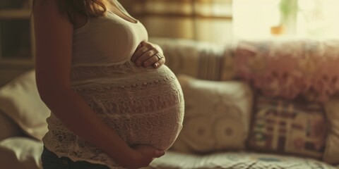 pregnant woman at home Generative AI - obrazy, fototapety, plakaty