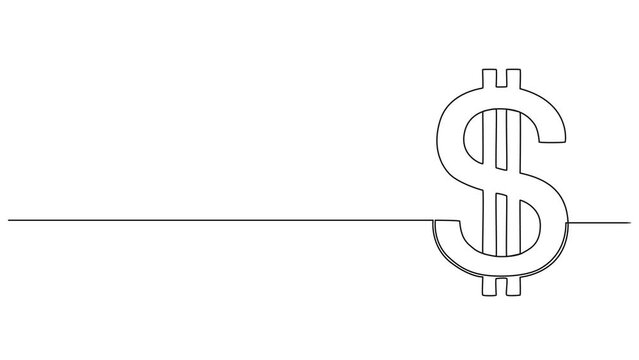 animated continuous single line drawing of US dollar currency symbol, line art animation