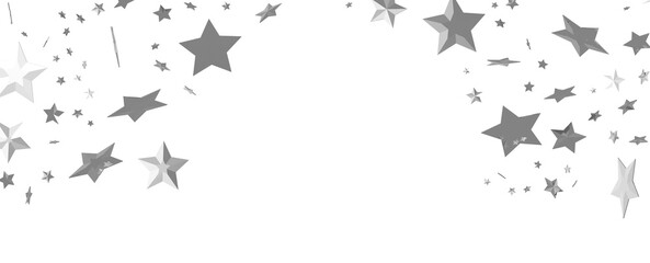 Holiday backdrop made of silver stars and sparkles on white wooden background. New Year concept.