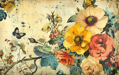 Antique romantic vintage floral paper background
