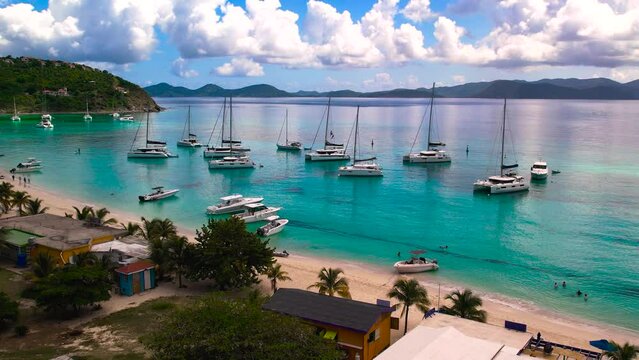 catamarans at Whitebay Jost vandyke bvi, drone