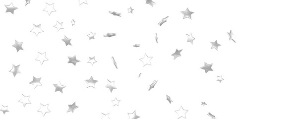 Holiday backdrop made of silver stars and sparkles on white wooden background. New Year concept.