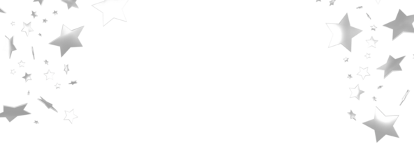 Holiday backdrop made of silver stars and sparkles on white wooden background. New Year concept.