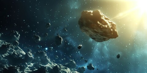 Asteroid rock floating in outer space