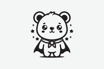 Cute baby bear wearing superhero cloak mascot logo vector