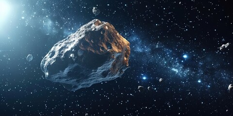 Asteroid rock floating in outer space