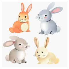 set of cartoon cute rabbits. cute bunny. kawai bunny