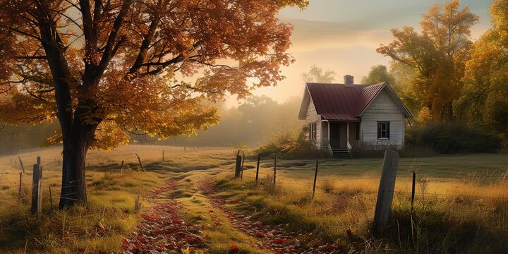 home in Natural landscape panoramic image with plants and trees outdoors