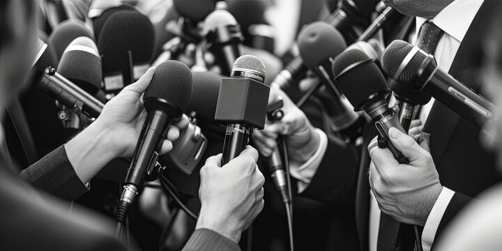 press conference concept for public relations (PR) and media relations in business and politics