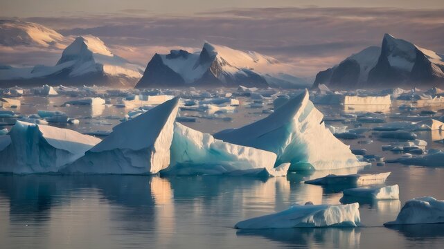image of sinking icebergs in the ocean. environmental problem