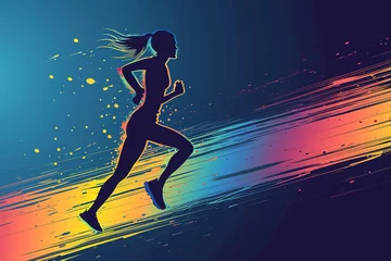 Fotobehang Silhouette female runner for competition poster © charnsitr