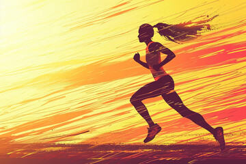 Fototapeta na wymiar Silhouette female runner for competition poster