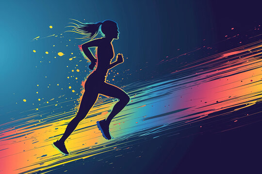 Silhouette female runner for competition poster