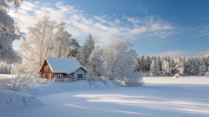 Fototapeta na wymiar House in the snow