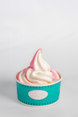 Natural yogurt soft ice cream gelato vanilla and strawberry