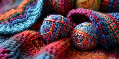 Colorful balls of yarn for crochet and knitting - obrazy, fototapety, plakaty