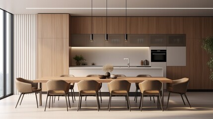 Minimalist Opulence: Modern Interior Design of a Luxury Kitchen, Complete with Dining Table and Chairs - Effortless Contemporary Sophistication
