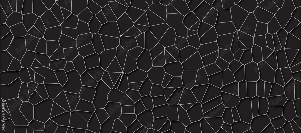 Poster black color broken stained-glass background with white lines. voronoi diagram background. seamless p