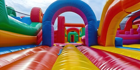 Fototapeta na wymiar Colorful bouncy castle. Inflatable bounce house