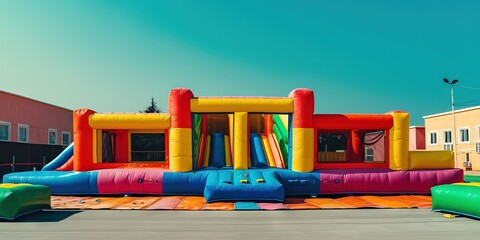 Colorful bouncy castle. Inflatable bounce house