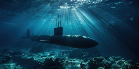 Nuclear submarine under the ocean surface - obrazy, fototapety, plakaty