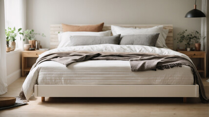Comfortable Bed with Storage Space for Bedding Under - Stock Photo


