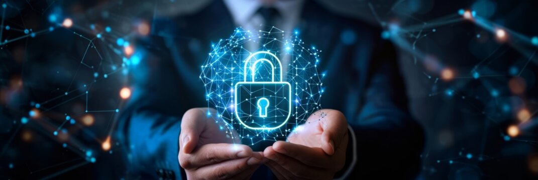 programer system protection Cyber security, Businessman hold digital padlock and Login verified identity credentials on network of data protection technology, Business data privacy, - Powered by Adobe