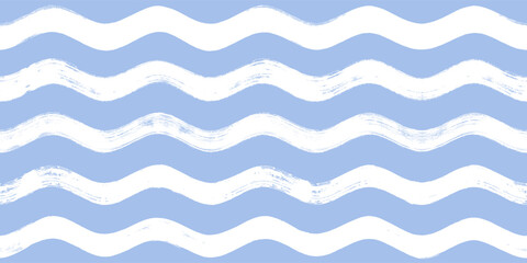 Seamless Wave Pattern, Hand drawn water sea vector background. Wavy beach print, curly grunge paint lines, watercolor