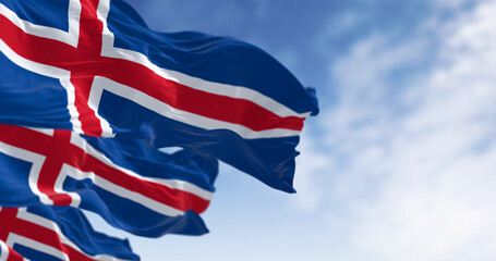Close-up of Iceland national flags waving