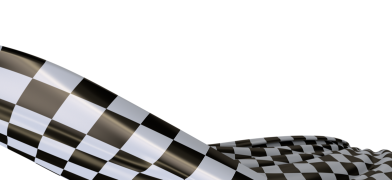Wavy racing checkered flag with diagonal folds. Realistic 3d render