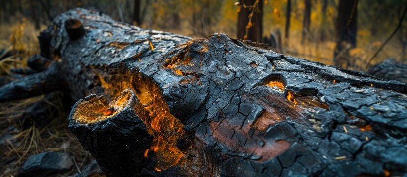 Charred tree trunk from lightning strike.