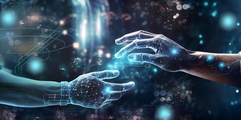 Futuristic design, hands touching on big data network connection, deep learning, artificial intelligence technology, connectivity concept