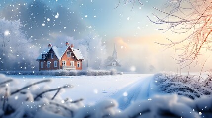 Winter Snow Urban Countryside City Village, Wintertime landscape background. copy space. december. - obrazy, fototapety, plakaty