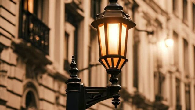 old fashioned single street light lamp in the city at evening