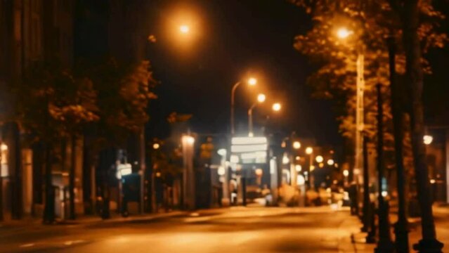 time lapse of street in the night, street lights, trees and road