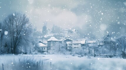 Winter Snow Urban Countryside City Village, Wintertime landscape background.  - obrazy, fototapety, plakaty