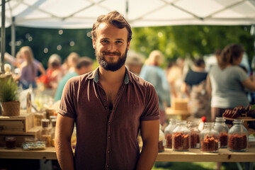 Fototapeta premium Generative AI picture summer festival with crowds of people colorful decorations Generative AI