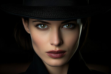 Old fashioned detective or mafia man woman in retro style hat Generative AI picture portrait