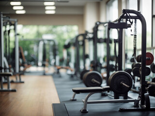 Fototapeta na wymiar Invigorating Gym Atmosphere: Weight Training Equipment Stock Photo