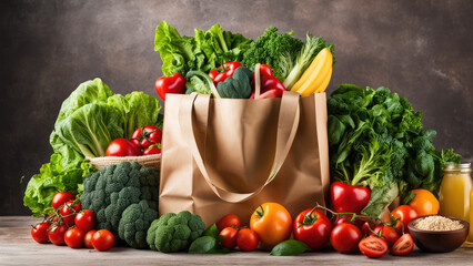Fototapeta na wymiar Grocery bag with fresh and healthy.