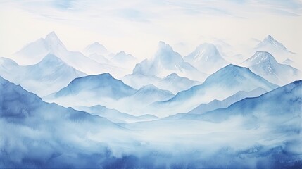 Fototapeta na wymiar Mountain water color light blue background 