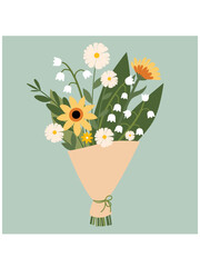 Vector illustration of a cute bouquet of flowers. Design template for card, poster, flyer, banner and other use.